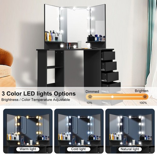 Corner Vanity Desk with Mirror, Lighted Makeup Vanity Table with 5 Drawers SALE - Picture 24 of 46