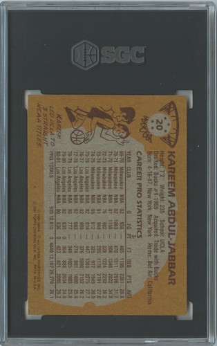 1981-82 Topps Kareem Abdul-Jabbar #20 HOF SGC 6.5 - Bild 2 von 2