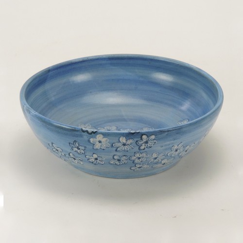 Dorchester Pottery exceptional 10.75" dia. floral bowl blue white stoneware CAH - Picture 3 of 5