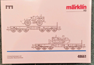 MARKLIN HO 48661 2 HEAVY DUTY FLAT CARS & CATERPILLAR MACHINES NIB EXCLUSIVE