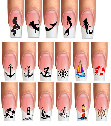 Wraps Nail Tattoo Urlaub Maritim Marine Anker Segelboot Leuchtturm Meer See Maid - Bild 1 von 14