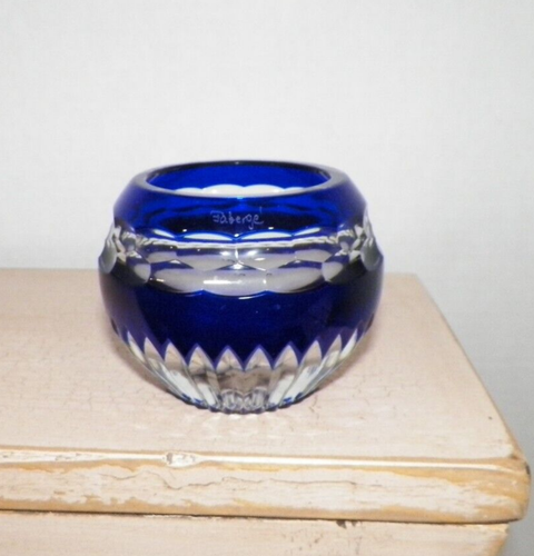 FABERGE NADYA BLUE CUT TO CLEAR TEA LIGHT VOTIVE CANDLE HOLDER - Picture 8 of 12