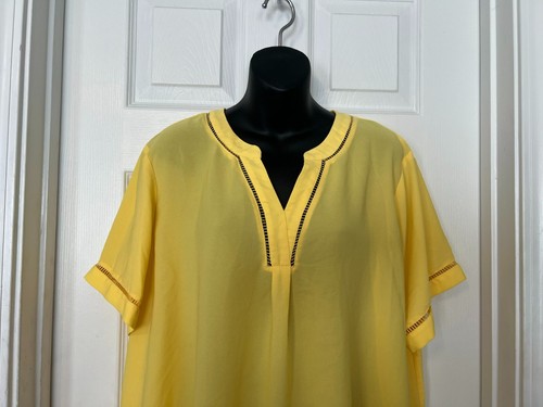 CATO BRAND PLUS SIZE YELLOW SHORT SLEEVE BLOUSE W/ PLEATED BACK SZ 18/20W - 第 6/9 張圖片