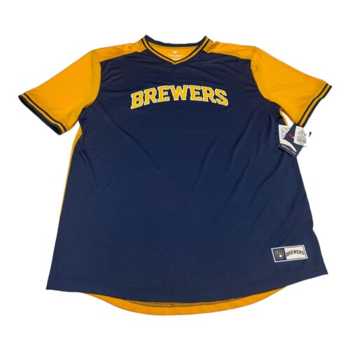 Fanatics Milwaukee Brewers Jersey Mens XL Navy Yellow MLB Baseball Blank Shirt