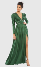 IEENA FOR MAC DUGGAL Size: Rhinestone Trim Puff Sleeve Gathered Gown Emerald