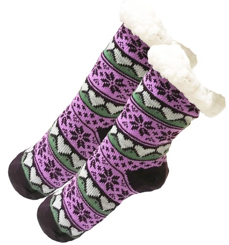 Womens Christmas Thick Knit Sherpa Fleece Lined Thermal Fuzzy Slipper Socks 9-11 - Picture 8 of 31