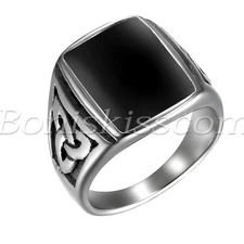 Men's Vintage Stainless Steel Celtic Knot Enamel Signet Ring Band US Size 7-13