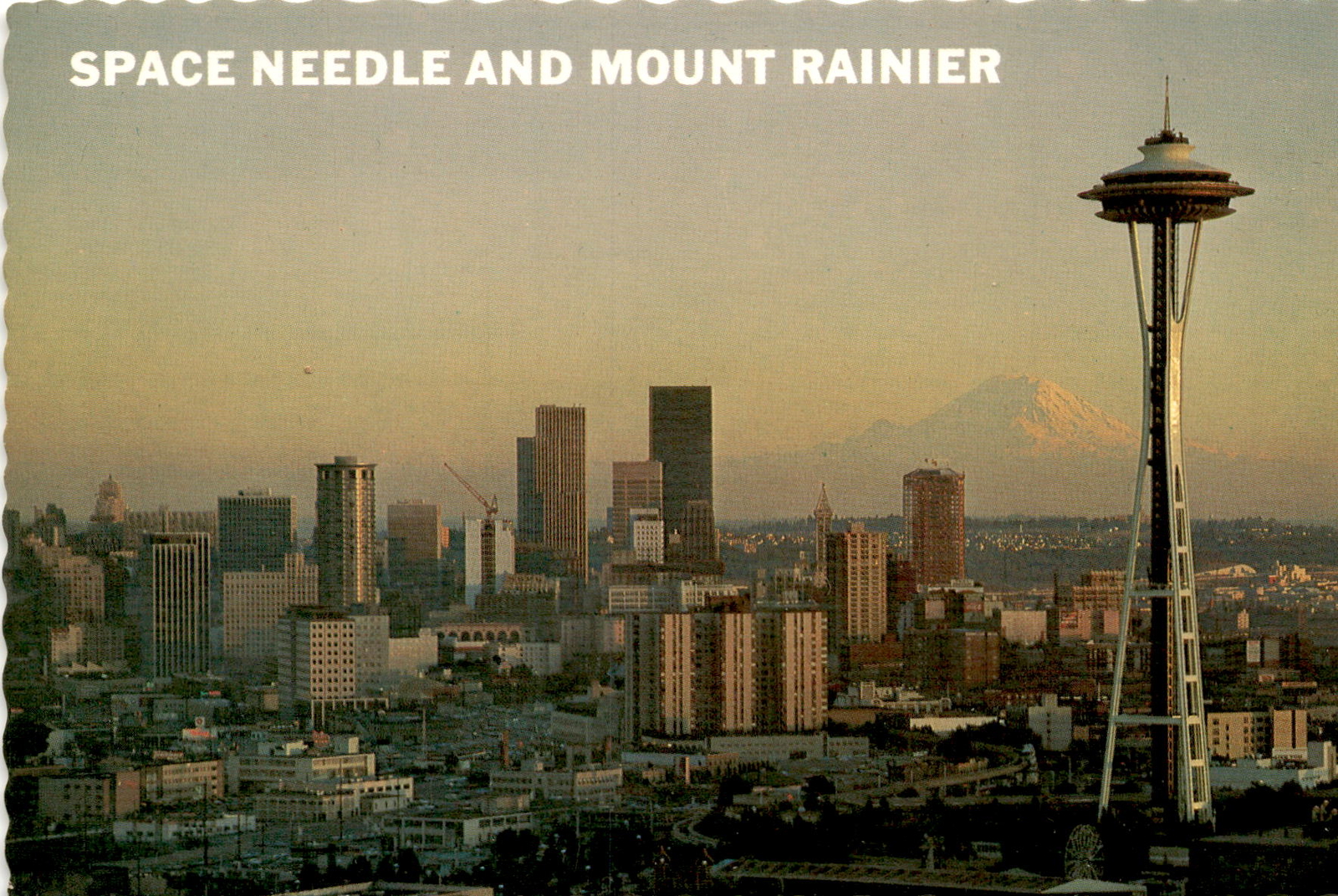 Seattle Postcard Featuring Space Needle and Mount Rainier Views