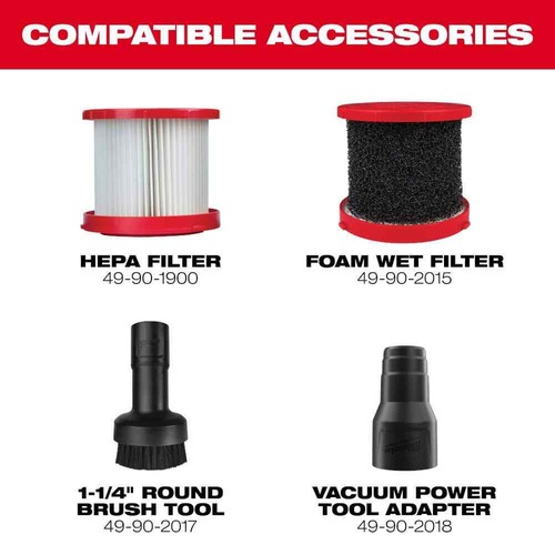 Milwaukee Wet/Dry Vacuum 2 Gal. Li-Ion 18-Volt w/ AIR-TIP Brush and Nozzle Kit - Picture 7 of 8