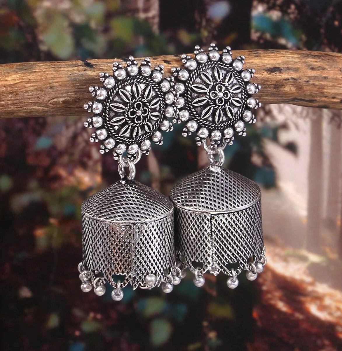 Buy MS Fashion India Traditional Oxidized Silver Jhumka Mirror Earrings  Online at Best Price | Distacart