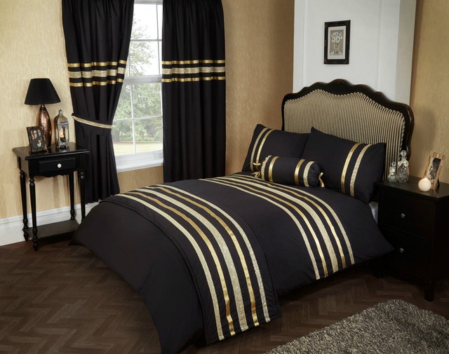 Emperor Size Duvet Cover Set Glitz Black Gold Trim 200 Thread