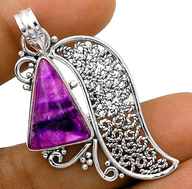 Natural Chevron Amethyst 925 Solid Sterling Silver Pendant Jewelry
