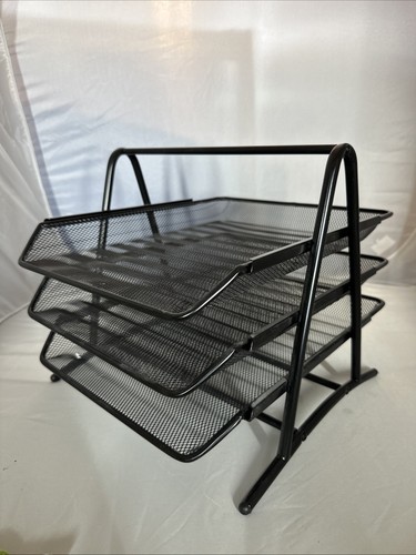ikea Pull Out 3 Tier Document File Organizer Rack Desk Letter Tray Mesh Metal - Picture 1 of 6