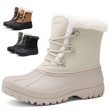 Women's Winter Duck Boots Waterproof Warm Faux Fur Lined Mid Calf Snow Shoes