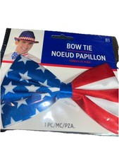 Red, White Blue Bow Tie USA Fancy Dress Up Halloween Adult Costume Accessory
