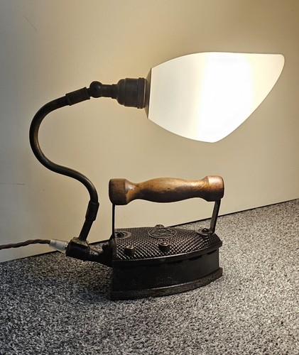 Vintage Swan Neck Gas cast Iron Table Lamp Conversion Skewrd bell Shade B22 Bulb - Picture 2 of 10
