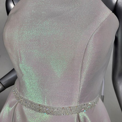 NWT~$495~ALYCE PARIS~SZ 8~WHITE IRIDESCENT BEADED SLIT HALTER MAXI PROM DRESS - Picture 3 of 24