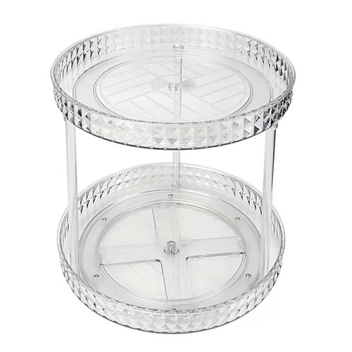 2 Tier Clear Lazy Susan Organizer for Fridge and Cabinet, 360° Rotating Makeu...