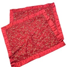 Red Satin Pillow Shams 2 Standard Size Fits Pillow 26x20 Embroidered Vines