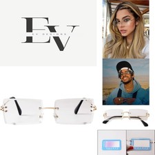 Vintage Rimless Sunglasses - Unisex 90s Style Frameless Rectangle, UV Protected