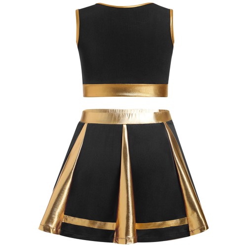 Women Metallic Cheerleader Outfits Sleeveless Crop Top Pleated Mini Skirt Two... - Picture 2 of 6