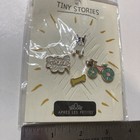 Lot of 4 Tiny Stories Enamel Lapel Pins Set Puppy Dog Bone Bicycle Bike Oh La La — photo 2