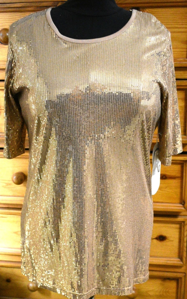 Diane Gilman DG 2 金色亮片大号短袖上衣 — 第 3/4 张图片