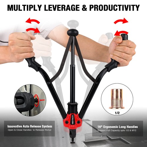 Heavy Duty Rivet Nut Tool Kit, 16" Auto Release Nut Rivnut Tool with 12 SAE &... - Picture 3 of 8