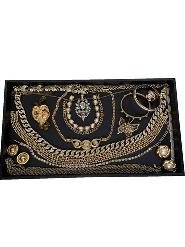 Vintage Jewelry Lot (17) Gold Tone St. John Napier Trifari J.Crew Ring Watch