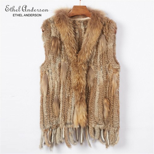 Borlas Chaquetas Sin Mangas Mujeres Chaleco Cuello de Piel Chaleco de Piel de Conejo Real - Imagen 16 de 33