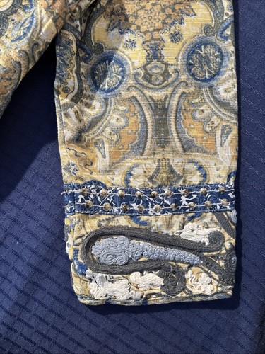 CHICO'S Boho Open Front 3/4-Sleeve Jacket Gold Blue Sz 0 (4-6) Sequins Worn Once - Picture 9 of 19