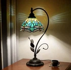 Vintage Tiffany Style Stained Glass Dragonfly Table Lamp Hanging Arm Nightlight