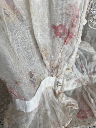 Vestido Victoriano Eduardiano Transparente Floral Muselina Encaje Antiguo 1900 Falda Corpiño XS - Imagen 20 de 24