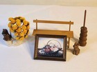 Artisan Signed Miniature Dollhouse Bench And Signed Framed Print Miniature
