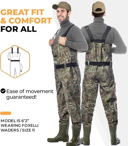 Chest Waders Camo Hunting Fishing Waders w/ Boots 2-ply Nylon Waterproof Size 9 - Picture 8 of 9