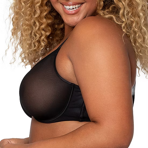 32DDD New Curvy Couture Sheer Mesh Unlined Underwire Bra 1311, Black 32DDD - Picture 3 of 4