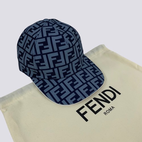 Fendi Zucca FF Logo Canvas Monogram Baseball Trucker Cap Hat Navy Size M