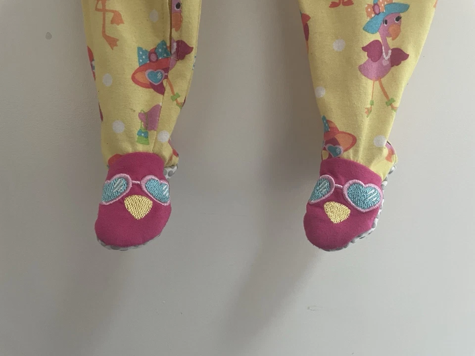 Koala Kids Baby Girl 1-Piece Cute Colorful Flamingo Polyester Zip PJs Yellow 12M - Image 3 of 4