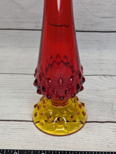 Vintage MCM Fenton HOBNAIL UV REACTIVE BUD VASE ~ Orange / Amberina ~3756-OR - Picture 3 of 7