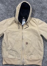Carhartt Jacket Tan Small Hooded Quilted Lined Workwear Mexico Bomber J130 WET