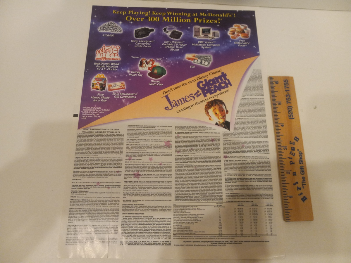 Disney 1996 Masterpiece Collection McDonald's Trivia Challenge