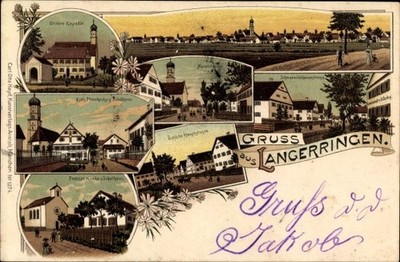 Litho Langerringen in Schwaben, Untere Kapelle, Kath Kirche, Evang... - 10401122