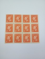 King George VI Canada 1949 SG417 4c Vermillion MNH 12 Stamp Block.