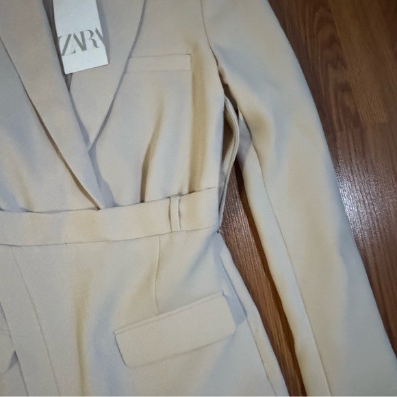 Zara Women's Beige V Neck Belted Blazer Dress S/S Business Casual Career  Work | eBay