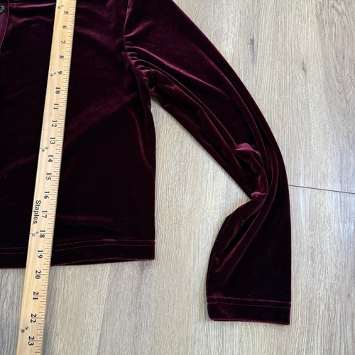 Vintage Y2K Focus Studio Crushed Velvet Burgundy Button Up Cropped Cardigan Size XL - Bild 4 von 7
