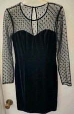 GUESS Women’s Size 8 Velvet Dress/ W Sheer Long Sleeves 80’s 90’s Style Black