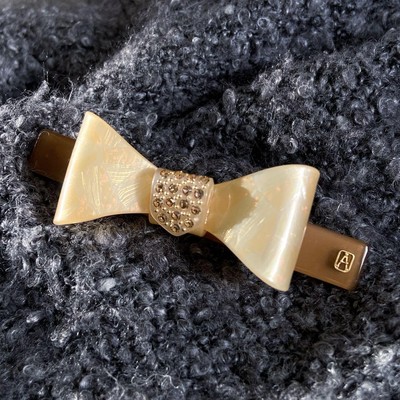 Alexandre De Paris Ribbon Barretta with Swarovski Cream Hair Accessory Used
