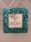 Shakti Exports 4"x4" Turquoise Glass Mosaic Overlay Photo Picture Frame India