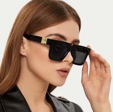 Luxury Style Sunglasses Brand Fashion Women Oversize Gold Logo Designer Couture