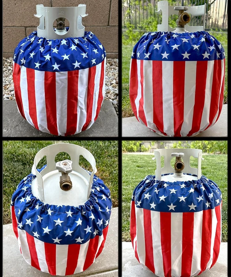 Cubierta de tanque de propano Flag 20 lb | Cilindro de gas patriótico resistente a la intemperie | Po... Foto 4 de 4